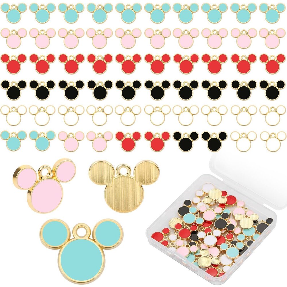 5188 60 Pcs Mouse Charms, 5 Colors Mouse Head Pendant Key Ring Colorful